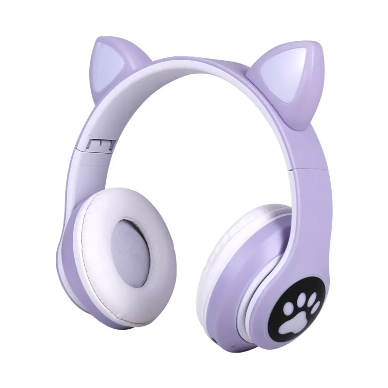 STN-28 Cat Ear Wireless Bluetooth Headphones – Over-Ear Stereo Bass Headset with LED Flashing Light, Foldable Sports Headphone, TF Card & AUX Support